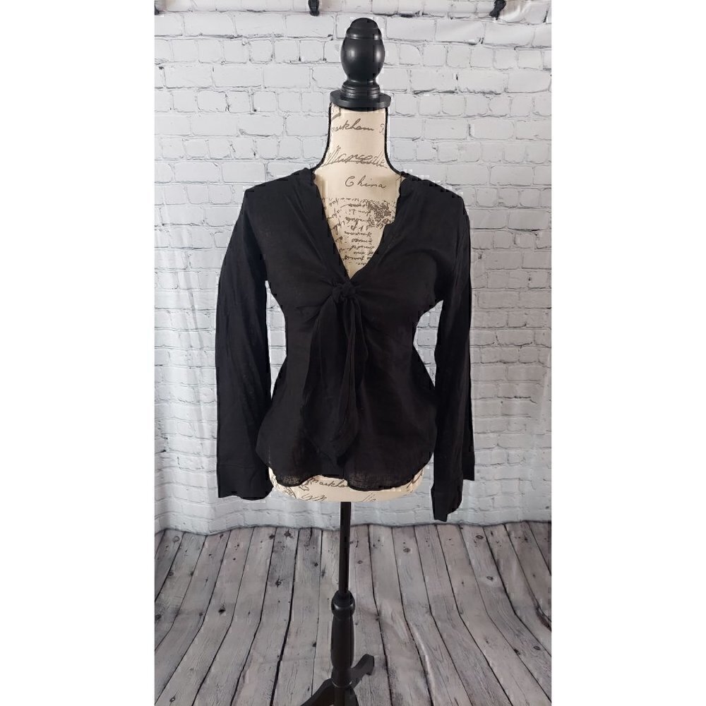 Michael Kors Black Long-Sleeve Tie-Front Blouse